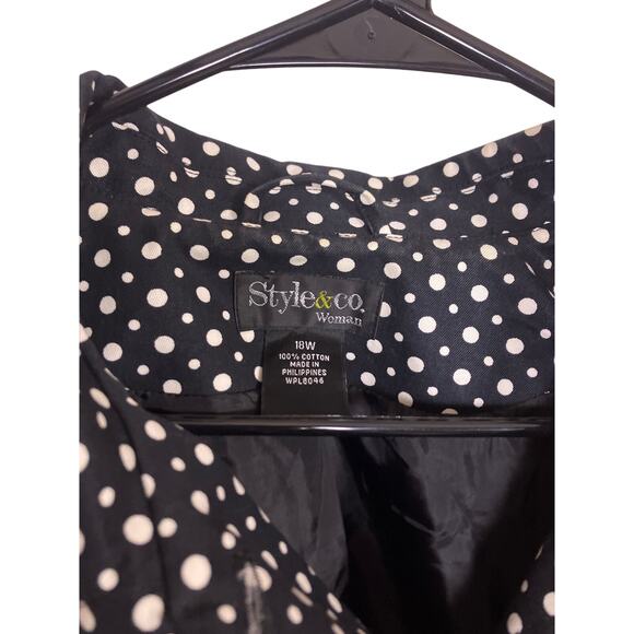 Style & Co Polka Dot Trench Coat Black White Cotton Women’s 18 W Plus Size - Picture 2 of 4